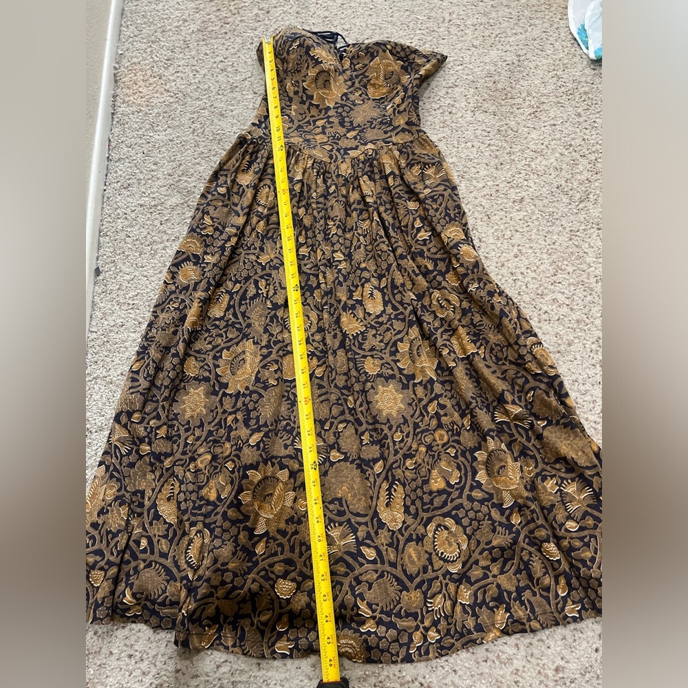 VNTG Claudine Bueché brown strapless floral cotton couchette pockets dress sz 10 - Picture 12 of 15